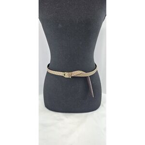 Etienne Aigner Braided Leather Belt 32 Brown Gold Horseshoe Buckle Vintage Taupe